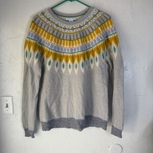 Tabitha Webb Womens Gray Fair Isle Wool Blend Sweater XL Extra Large‎ Knit Top